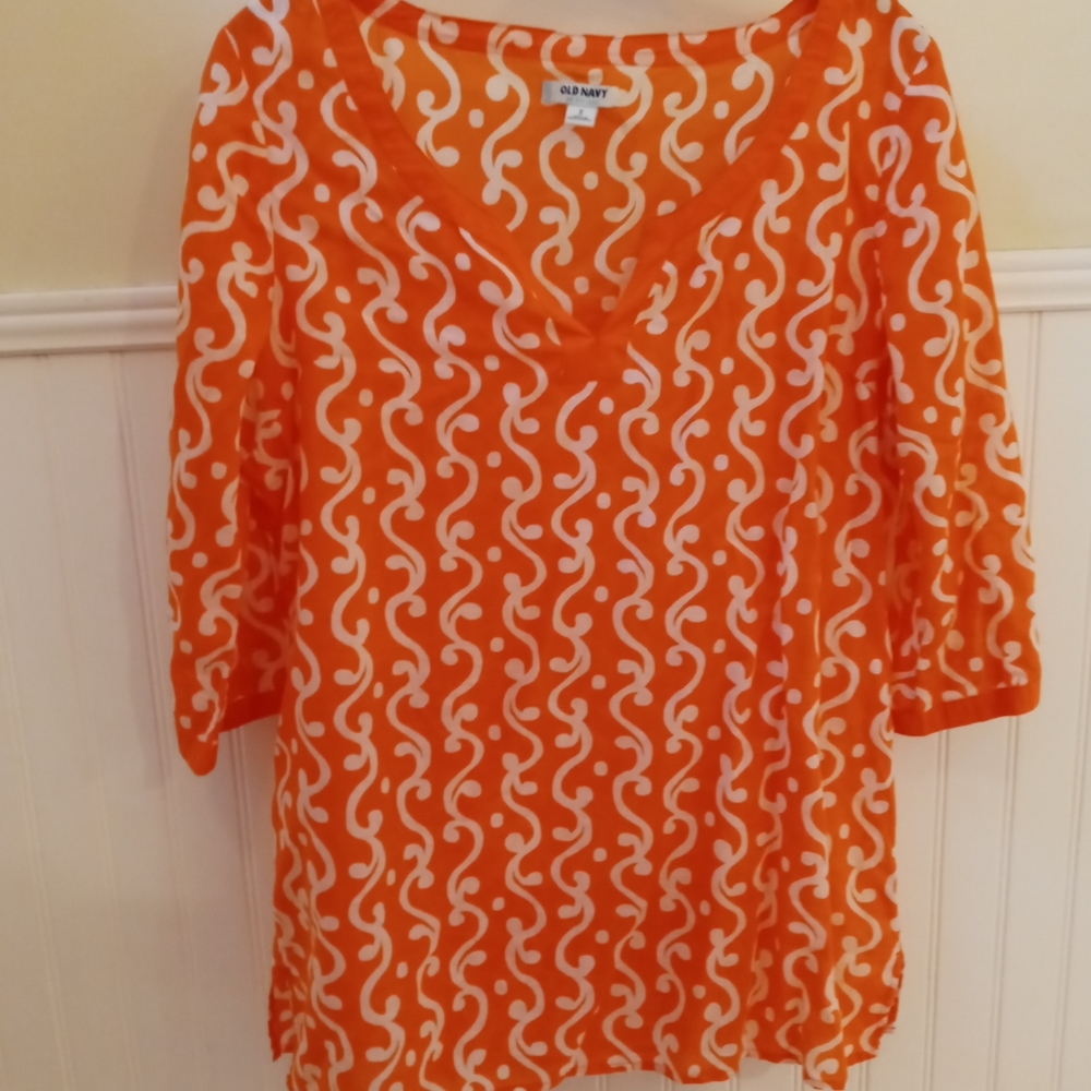 Old Navy Orange and White Women's Top